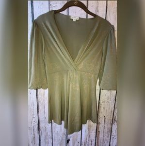 Julie Mango Top Peasant Renaissance Tunic Gathered Plunging V Size Small